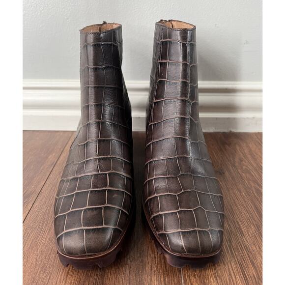 MADEWELL Women’s Brown Croc Embossed Leather Katie Lugsole Boots Shoes - Picture 3 of 14